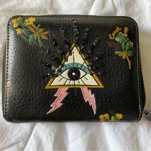 Coach Black Wallet with Eye and Floral Design